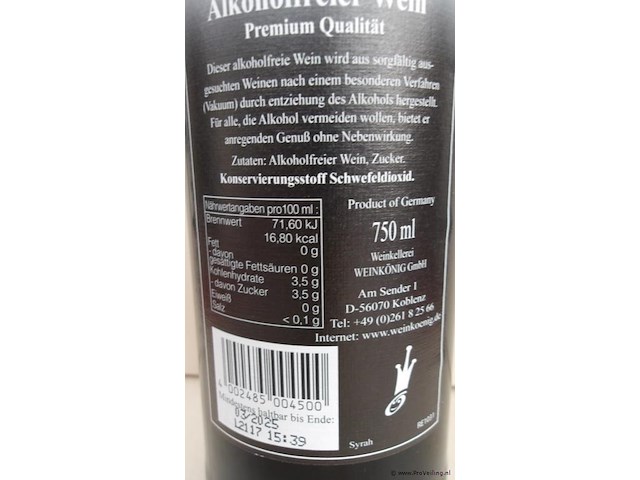 Nr. 450 weinkoning syrah - 750 ml - winkelverkoopprijs € 7.95 - afbeelding 3 van  3
