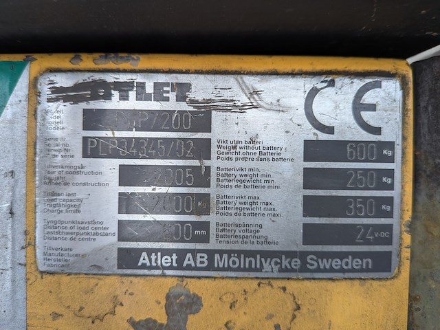 (ns materiaal) elektrische pallettruck, atlet, plp/200, 2005 - afbeelding 4 van  14