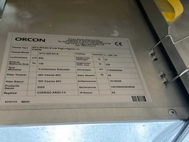 Ocron wtu 600 ec-e - 600 m³/h luchtbehandelingsunit - afbeelding 6 van  9