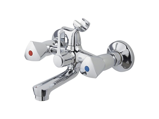 Ok 2knops badkraan met omstelknop chroom - afbeelding 1 van  2