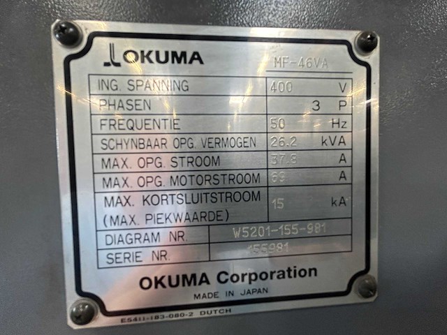 Okuma - 2011 - mf-46va - cnc freesmachine met gereedschapopname - afbeelding 19 van  38