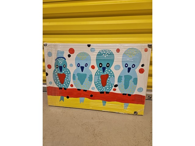 Olieverf op doek schilderij, tonnie voorn, "4 vogels" - afbeelding 1 van  3