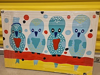 Olieverf op doek schilderij, tonnie voorn, "4 vogels" - afbeelding 1 van  3