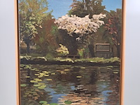 Olieverf schilderij op doek, bas sebus, waterlelies, 1995 - afbeelding 2 van  8