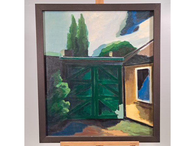 Olieverf schilderij op doek, h. dister, tuin met poort - afbeelding 1 van  6