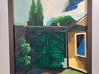 Olieverf schilderij op doek, h. dister, tuin met poort - afbeelding 1 van  6