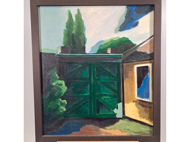 Olieverf schilderij op doek, h. dister, tuin met poort - afbeelding 2 van  6