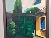 Olieverf schilderij op doek, h. dister, tuin met poort - afbeelding 2 van  6