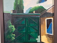 Olieverf schilderij op doek, h. dister, tuin met poort - afbeelding 3 van  6
