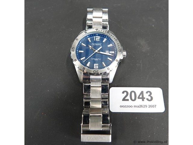 Olympic ol72hss249 pieter herenhorloge met een blauwe wijzerplaat en een zilverkleurige stalen kast en band - afbeelding 1 van  5
