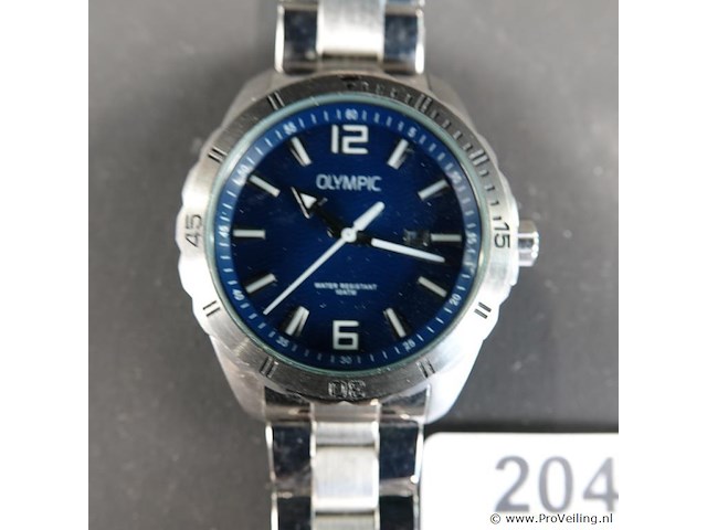 Olympic ol72hss249 pieter herenhorloge met een blauwe wijzerplaat en een zilverkleurige stalen kast en band - afbeelding 2 van  5