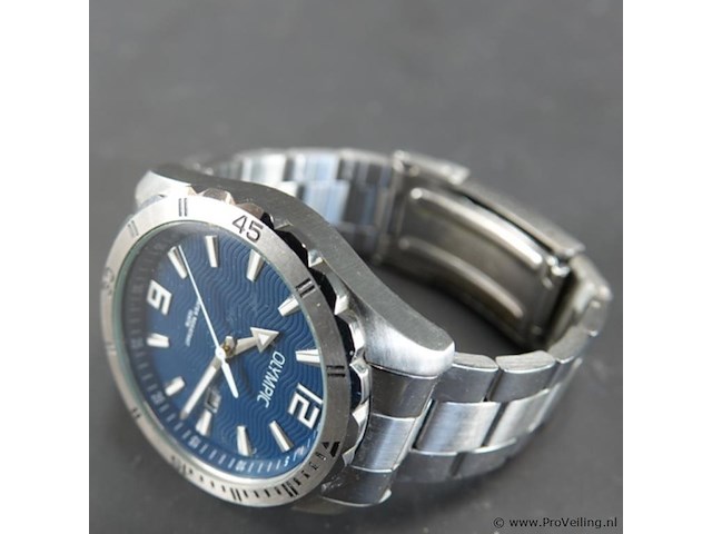 Olympic ol72hss249 pieter herenhorloge met een blauwe wijzerplaat en een zilverkleurige stalen kast en band - afbeelding 5 van  5