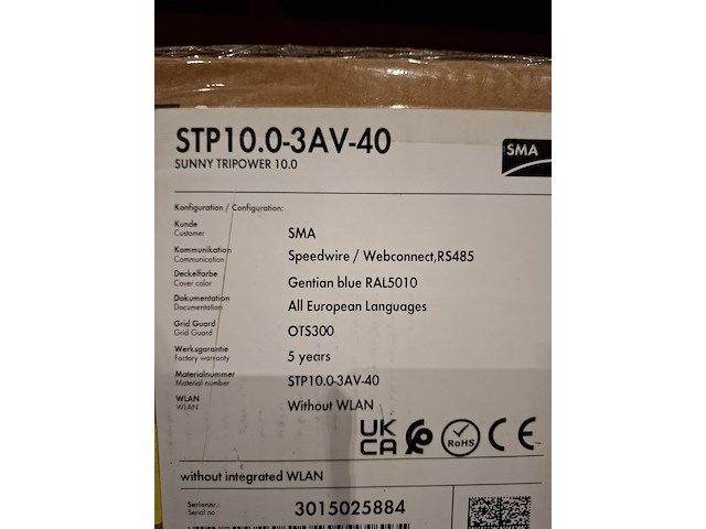 Omvormer sma , sunny tripower 10.0, ral 5010 - afbeelding 4 van  4