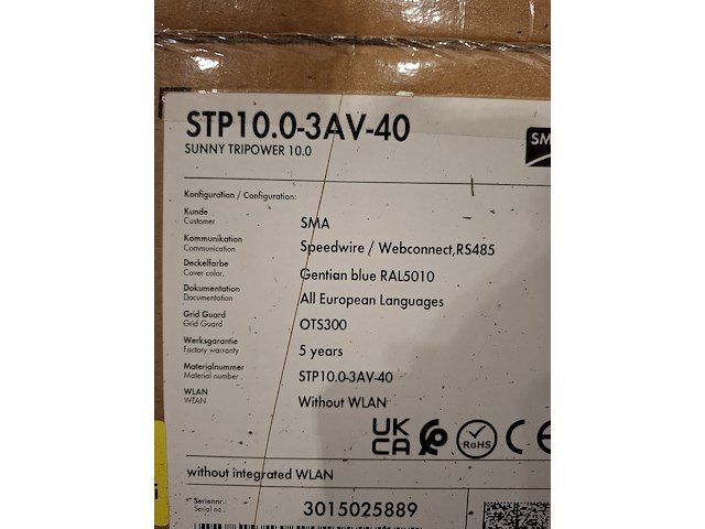 Omvormer sma , sunny tripower 10.0, ral 5010 - afbeelding 3 van  3