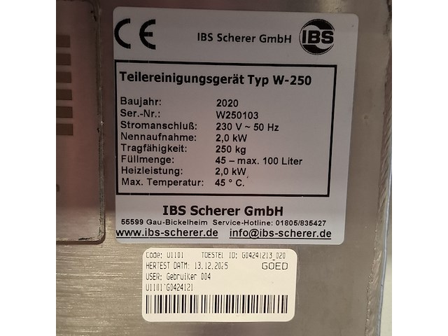 Onderdelen reiniger, ibs scherer, w-250, 2020 - afbeelding 5 van  7