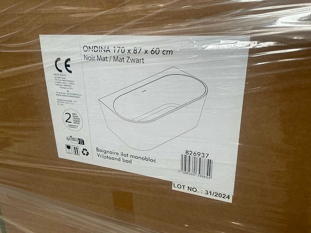 Ondina monobloc noir mat half vrijstaande bad 170cm - afbeelding 4 van  5