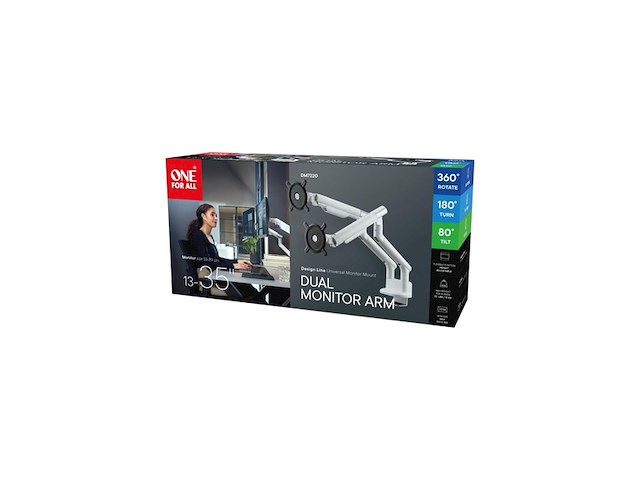 One for all dm7220 universele dubbele monitorarm - 2 monitoren - vesa 100 x 100 - wit - afbeelding 3 van  4