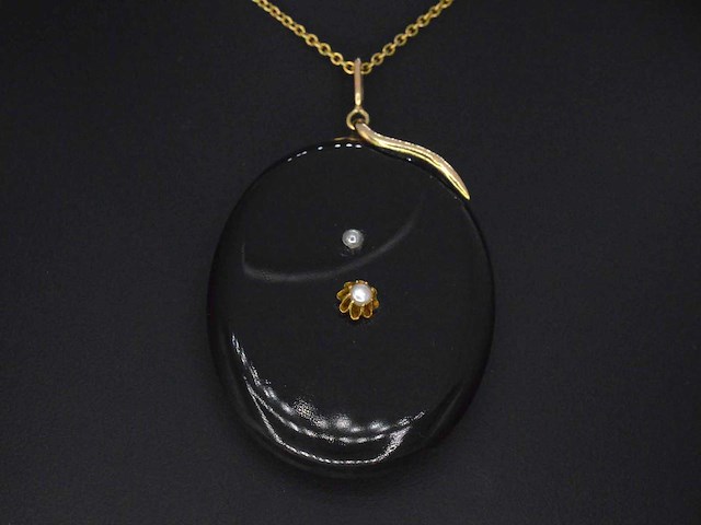 Onyx medaillon met goud en parels - afbeelding 2 van  5