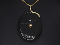 Onyx medaillon met goud en parels - afbeelding 2 van  5