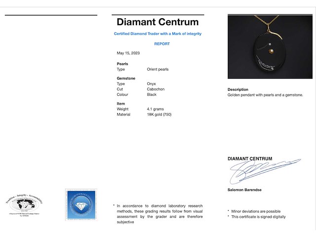 Onyx medaillon met goud en parels - afbeelding 3 van  5
