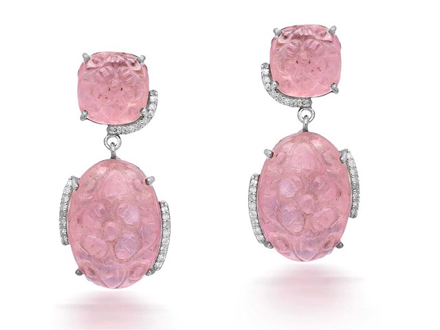 Oorbellen met diamanten en morganiet - afbeelding 2 van  4