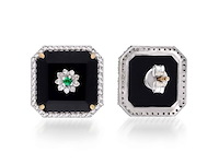 Oorbellen met natuurlijke smaragden, onixen en diamanten - afbeelding 3 van  4