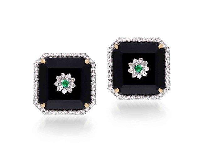 Oorbellen met natuurlijke smaragden, onixen en diamanten - afbeelding 4 van  4