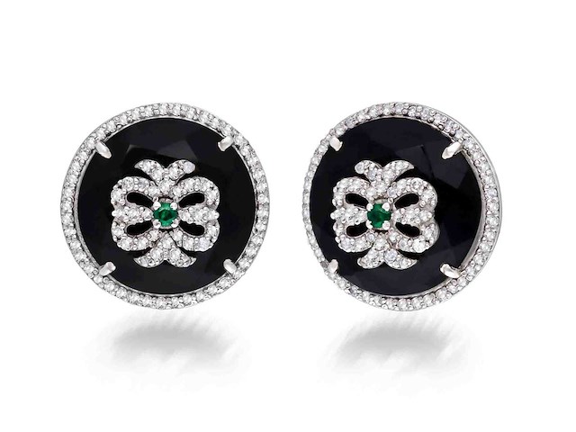 Oorbellen met smaragd onyx en diamanten - afbeelding 1 van  5