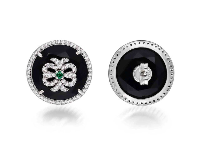 Oorbellen met smaragd onyx en diamanten - afbeelding 4 van  5