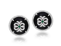 Oorbellen met smaragd onyx en diamanten - afbeelding 5 van  5