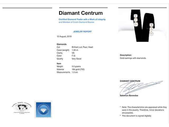 Oorhangers met drie chatons van diamanten - afbeelding 3 van  8