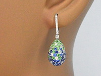 Oorhangers van 18 carats goud met diamanten en blauwe saffieren - afbeelding 3 van  10
