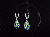 Oorhangers van 18 carats goud met diamanten en blauwe saffieren - afbeelding 4 van  10