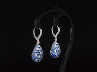 Oorhangers van 18 carats goud met diamanten met groene en blauwe saffieren - afbeelding 4 van  10