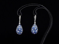 Oorhangers van 18 carats goud met diamanten met groene en blauwe saffieren - afbeelding 6 van  10