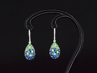 Oorhangers van 18 carats goud met diamanten van hoge kwaliteit en blauwe saffieren - afbeelding 6 van  10