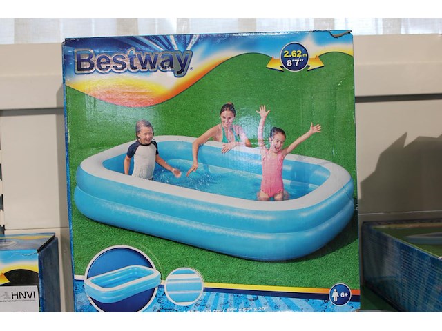 Opblaasbaar zwembad bestway blauw rechthoekig, 262 cm x 175 cm x 51cm. - afbeelding 1 van  2