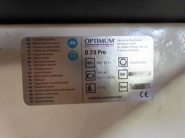 Optimum - 2020 - optidrill d23 pro - tafelboormachine - afbeelding 5 van  5