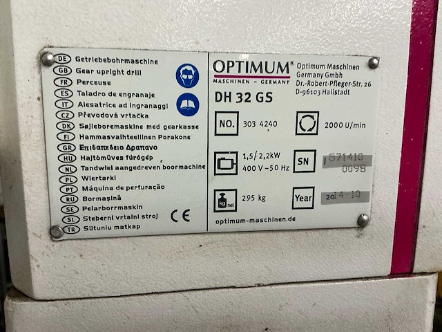 Optimum - dh 32 gs - pillar drilling machine - 2014 - afbeelding 11 van  19