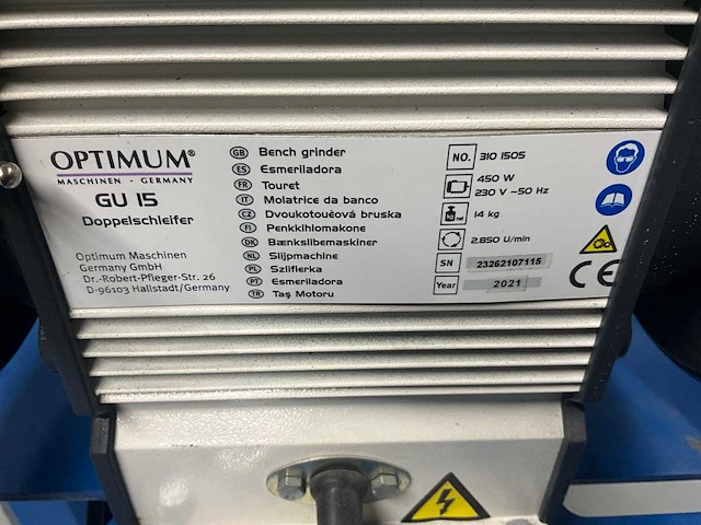 Optimum optigrind gu 15 dubbelsteens slijpmachine op sokkel (2x) - afbeelding 7 van  7