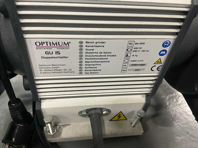 Optimum optigrind gu 15 dubbelsteens slijpmachine op sokkel (2x) - afbeelding 4 van  4