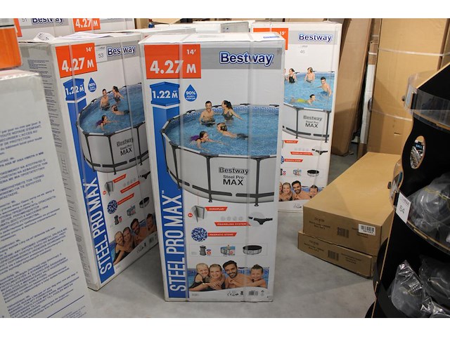 Opzet zwembad met stalen frame bestway steel pro max, doorsnede 427 cm, hoogte 122 cm, incl. pomp en trap e... - afbeelding 1 van  3