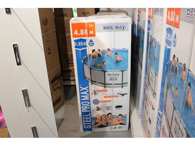 Opzet zwembad met stalen frame bestway steel pro max, doorsnede 488cm, hoogte 122cm, incl. pomp en trap en ... - afbeelding 1 van  3