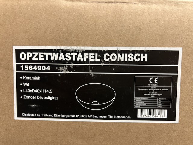 Opzetwastafel conisch 40x40x14,5 cm - afbeelding 3 van  3