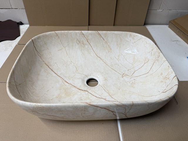 Opzetwastafel marmerlook beige 45,5 cm, beige - afbeelding 1 van  5