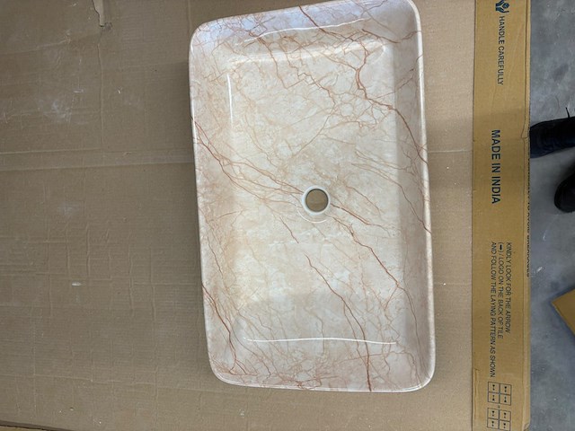 Opzetwastafel marmerlook roze/beige 63cm, roze/beige - afbeelding 2 van  3