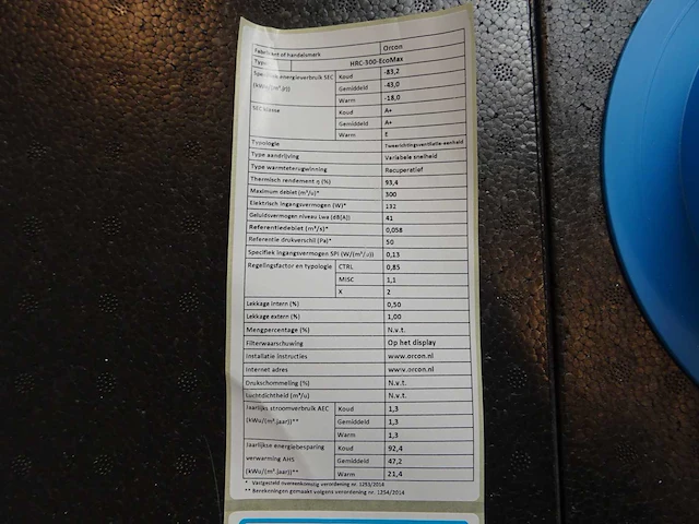 Orcon - hrc-300 ecomax - warmteterugwinunit - afbeelding 5 van  7