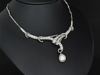 Orginele art-deco choker met diamanten en een parel - afbeelding 2 van  7