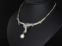 Orginele art-deco choker met diamanten en een parel - afbeelding 3 van  7