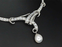 Orginele art-deco choker met diamanten en een parel - afbeelding 4 van  7